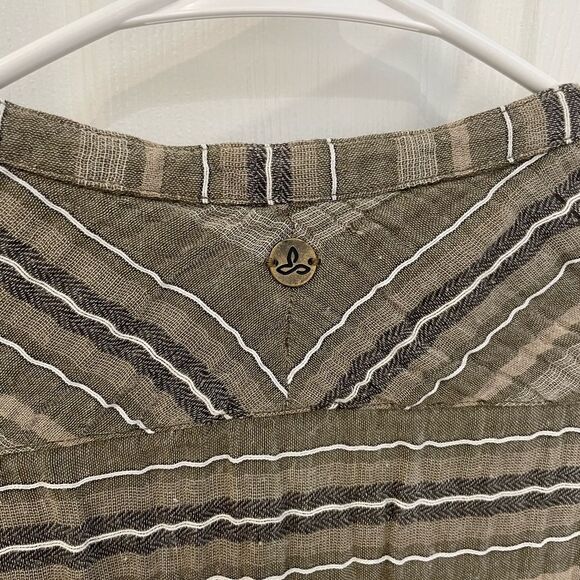 PrAna Button Down Army Green and Tan Shirt Dress Women’s Size Large - Picture 4 of 6